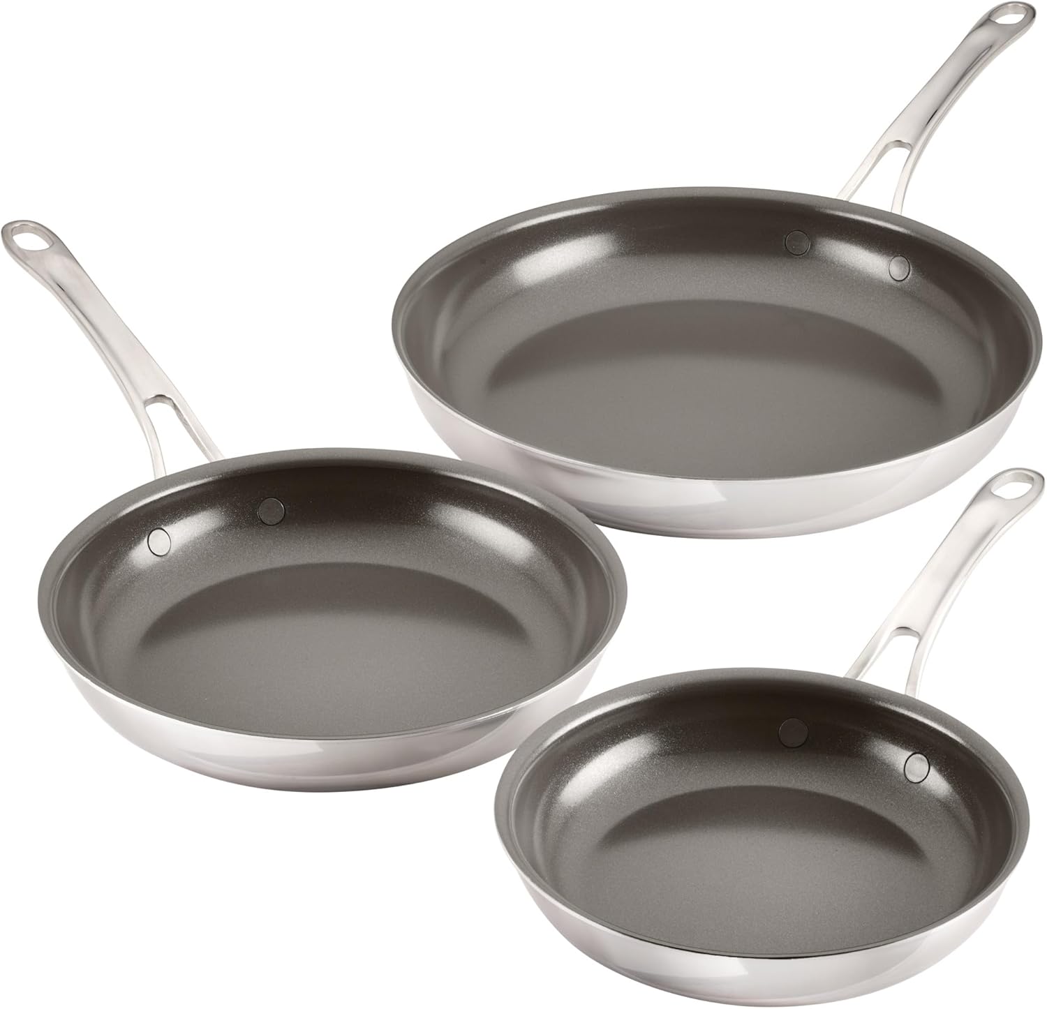 Anolon EverLast Ceramic Nonstick Frying Pans/Skillets Clad Induction, 3 Piece Set, 8.5 Inch, 10 Inch and 12.25 Inch Open Fry Pans - Stainless Steel