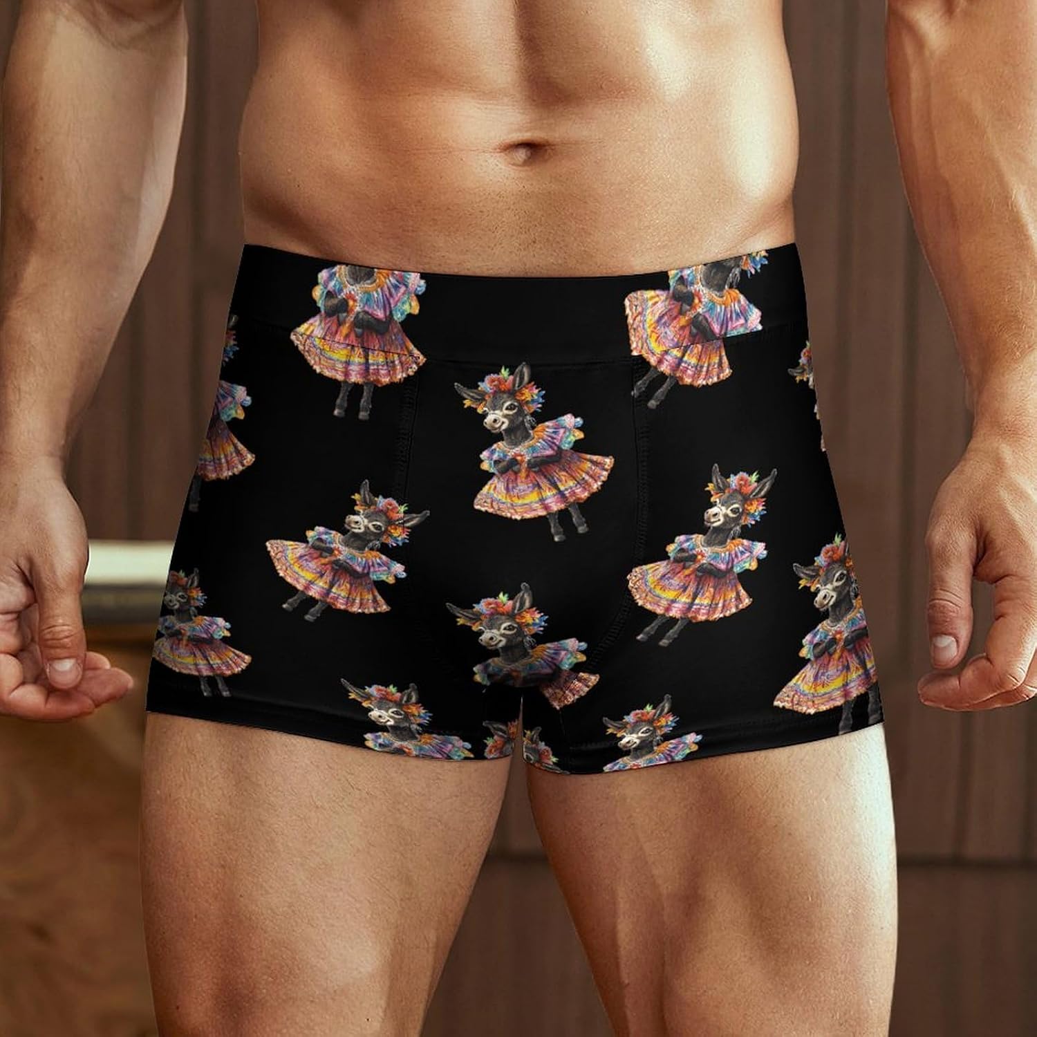 Dancing Donkey with Mexican Dress Classic Mens Underwear Boxer Briefs Soft Stretch Shorts Printing