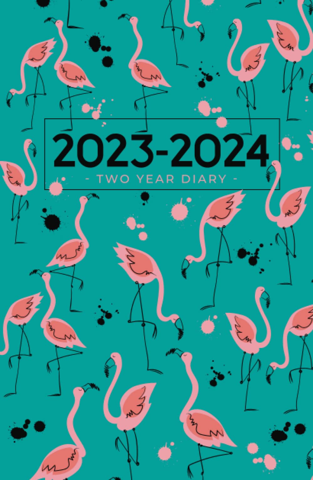 2023-2024 2 Year Diary | Funky Flamingos Hardback: UK Month to View Planner (UK Holidays, Vision Board, Moon Phases) Two Year Diaries, Personal Monthly Planners & Organisers