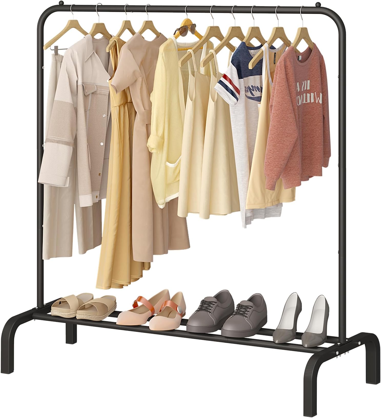 JIUYOTREE Clothing Garment Rack, 110 CM Metal Clothes Rail with Bottom Rack for Coats, Skirts, Shirts, Sweaters, Black