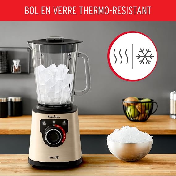 Moulinex Electric Stand Mixer 1200 W Glass Bowl Net Capacity 1.5 L Smoothie Blender Powelix Blade Technology High Quality Easy Cleaning PerfectMix Black/Gold LM871A10