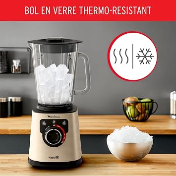Moulinex Electric Stand Mixer 1200 W Glass Bowl Net Capacity 1.5 L Smoothie Blender Powelix Blade Technology High Quality Easy Cleaning PerfectMix Black/Gold LM871A10