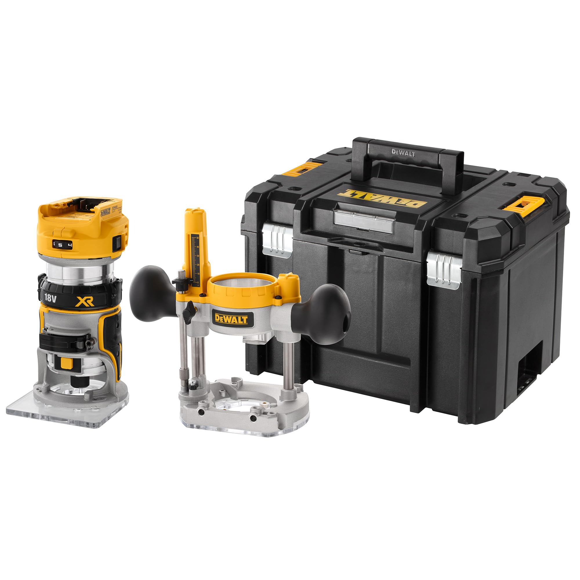 DEWALT Fresadora compacta XR 18V, motor sin escobillas, 1/4'' (8 mm), No incluye batería ni cargador, DCW604NT-XJ