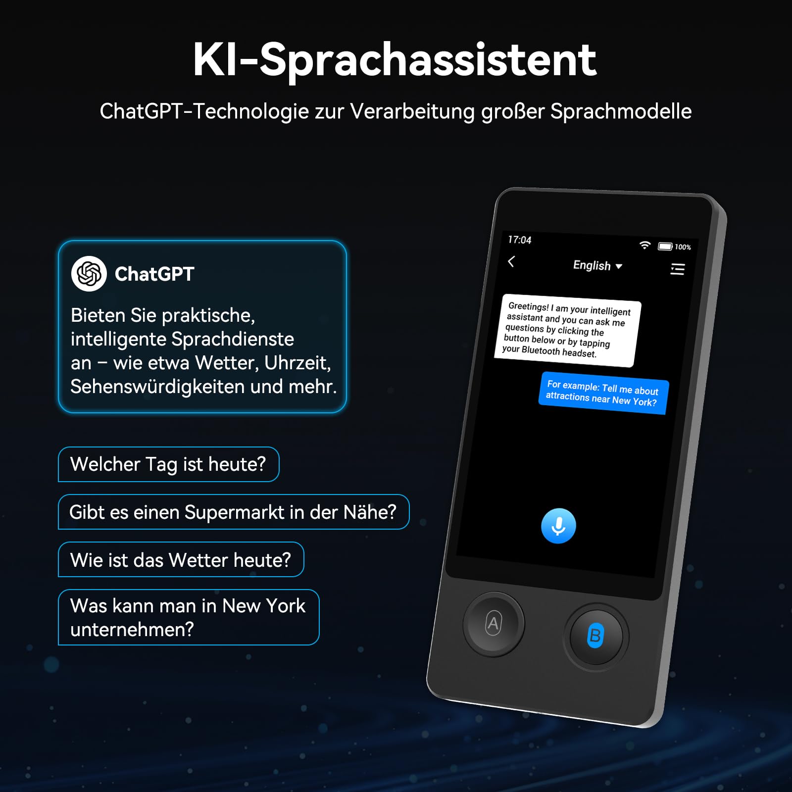 Wooask W12 Sprachübersetzer, 140 Sprachen Echtzeit Online/Offline/ChatGPT/Foto Unterstützung
