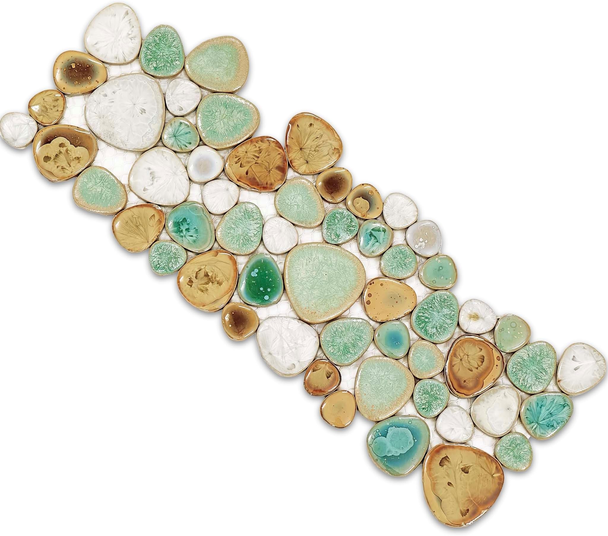Hominter Pebble Porcelain Tile Turquoise Cream and Beige Mosaic Waterproof Ceramic Tiles Flooring for Kitchen Bath Backsplash Pool Tile Shower Floor & Wall (3x12 Sample)