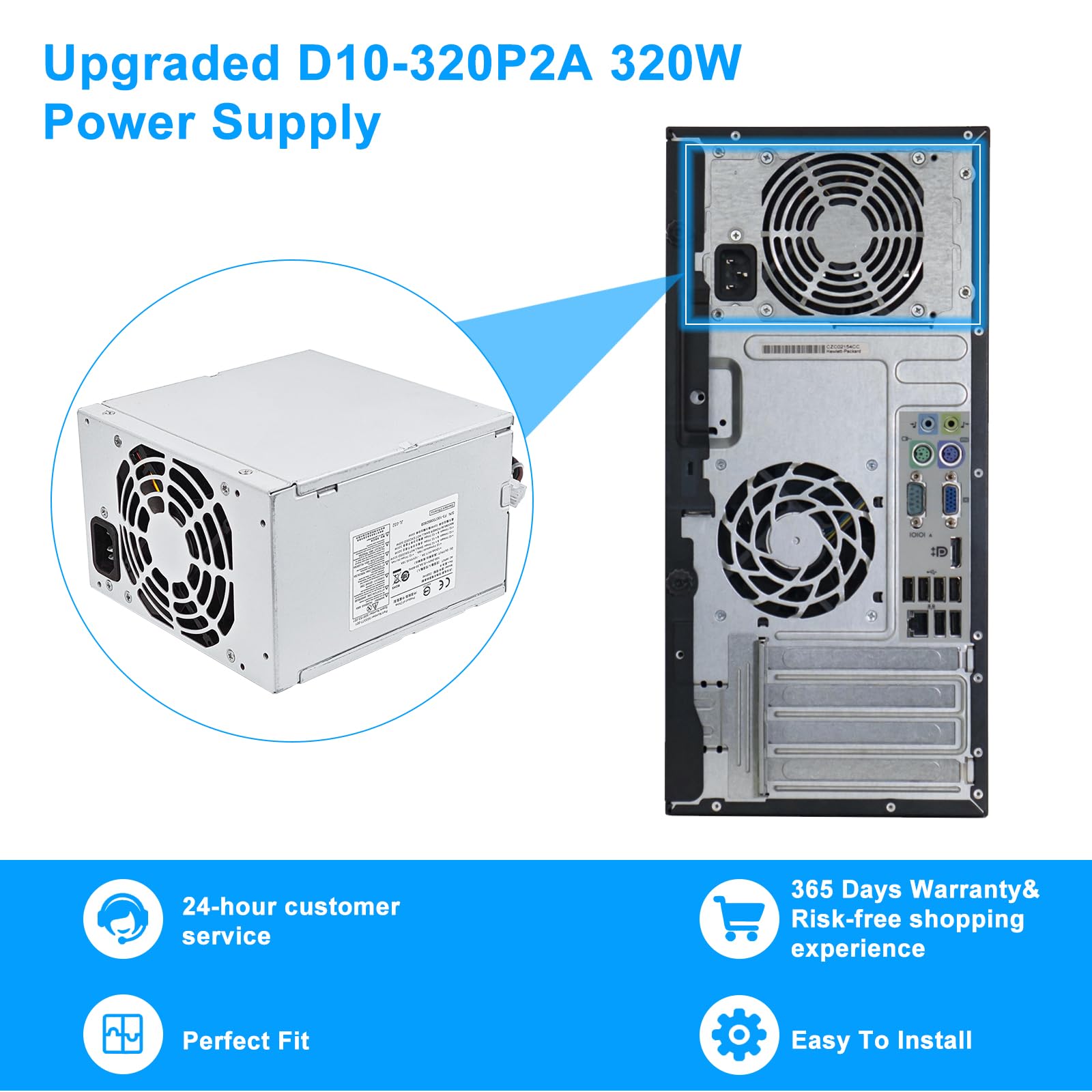 S-Union Fuente de alimentación mejorada 503377-001 de 320 W D10-320P2A PSU compatible con HP MT 6000 6200 6300 8000 8200 Z200 DPS-320NB CFH-0320EWWA 611484-001 61 3764 - 001 613765-001 503377-001