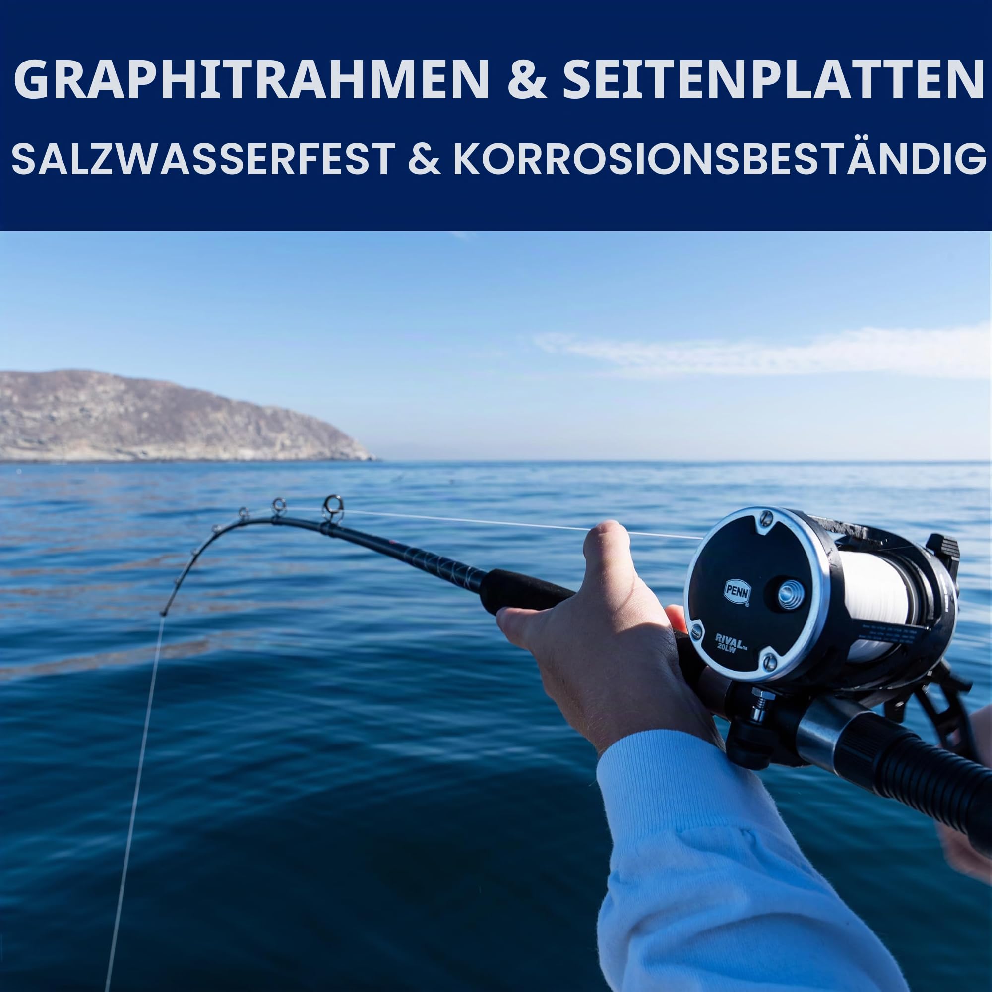 PENN Rival Level Wind Multirolle für Boote und Kajaks – Hochleistungs-Salzwasserrolle für Dorsch, Barsch, Plattfisch, Rochen, Glatthai, Seelachs