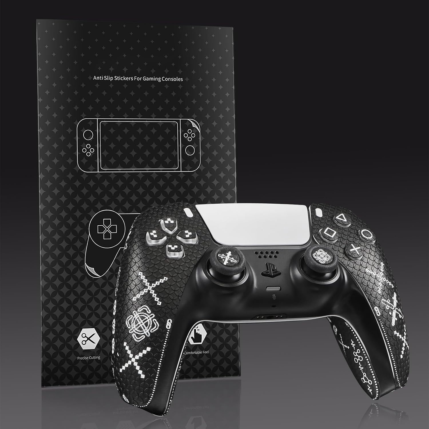 Gaming Controller Grip Tape Sticker for PlayStation 5 (PS5) Controller, Full wrap Coverage, Anti-Slip Sweat Absorption, Personalised Design Full Wrap（Chain Pattern）