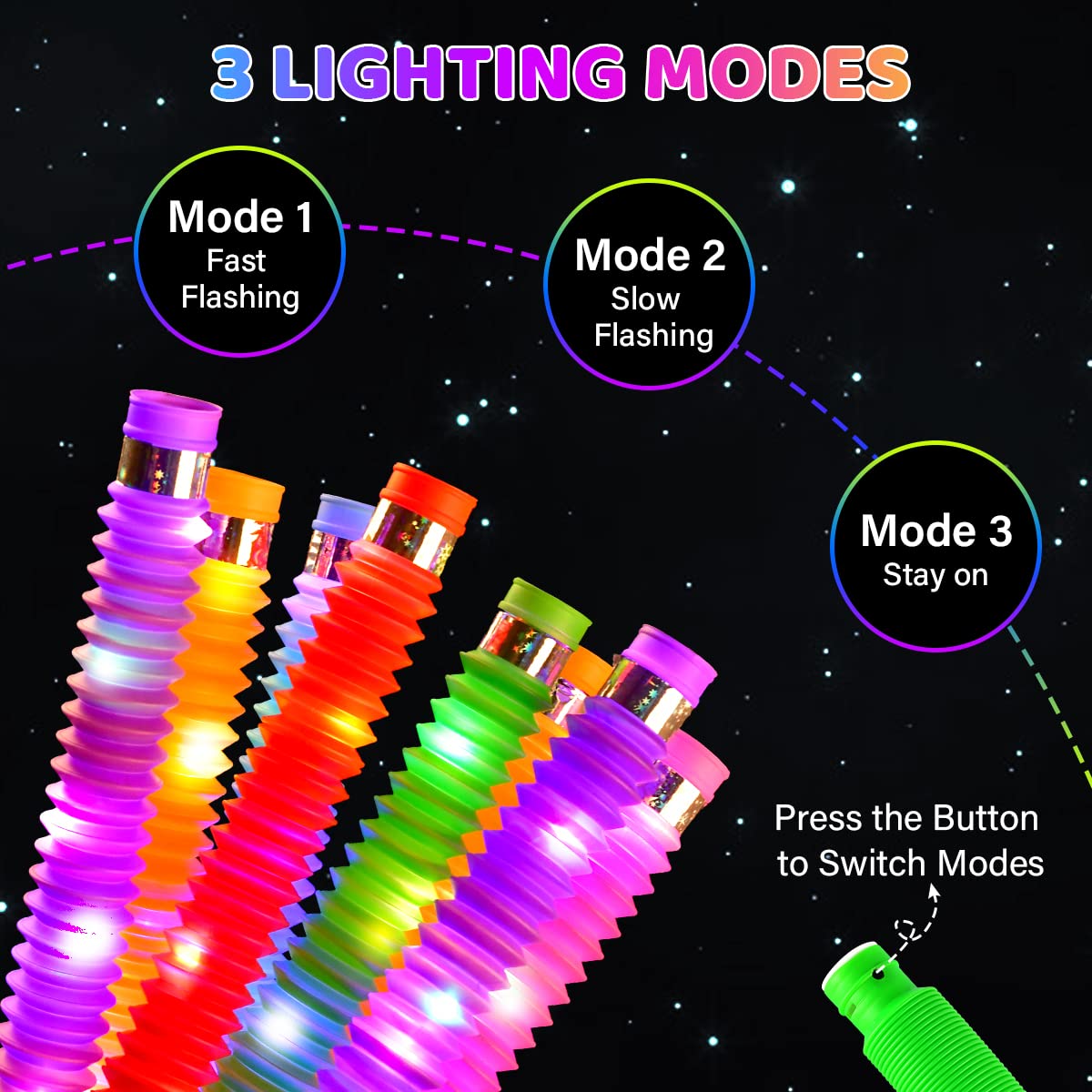 YESLUSY - 12 Tubes Pop LED Lumineux - Jouets Sensoriels Extensibles - Pour Fêtes, Anniversaires, Noël, Halloween