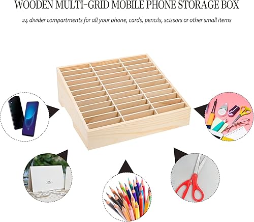Miniatura 4 de LIFKOME Soporte para teléfono celular aula de madera con 36 cuadrículas, caja de almacenamiento para teléfonos celulares de escritorio, organizador