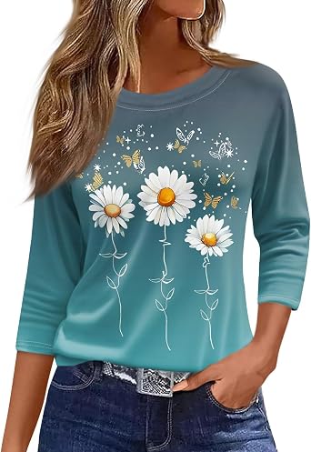 3/4 Length Sleeve Womens Tops Dressy Casual Shirt - Spring Fashion Plus Size Fitted Tshirt - Business Going Out Tunics Tops