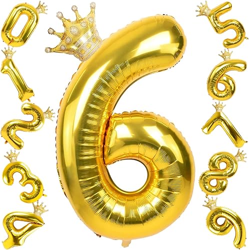 Globos de papel de aluminio dorados de 40 pulgadas con corona dorada desmontable, globos de helio de Mylar de gran tamaño para fiesta de 6