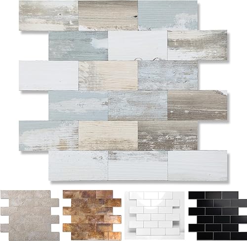 Vista 117 de Paquete de 1 lámina de revestimiento autoadhesivo de 12 x 12 pulgadas, baldosa de pared de PVC para cocina, baño, chimenea, mesa de lavandería o gris