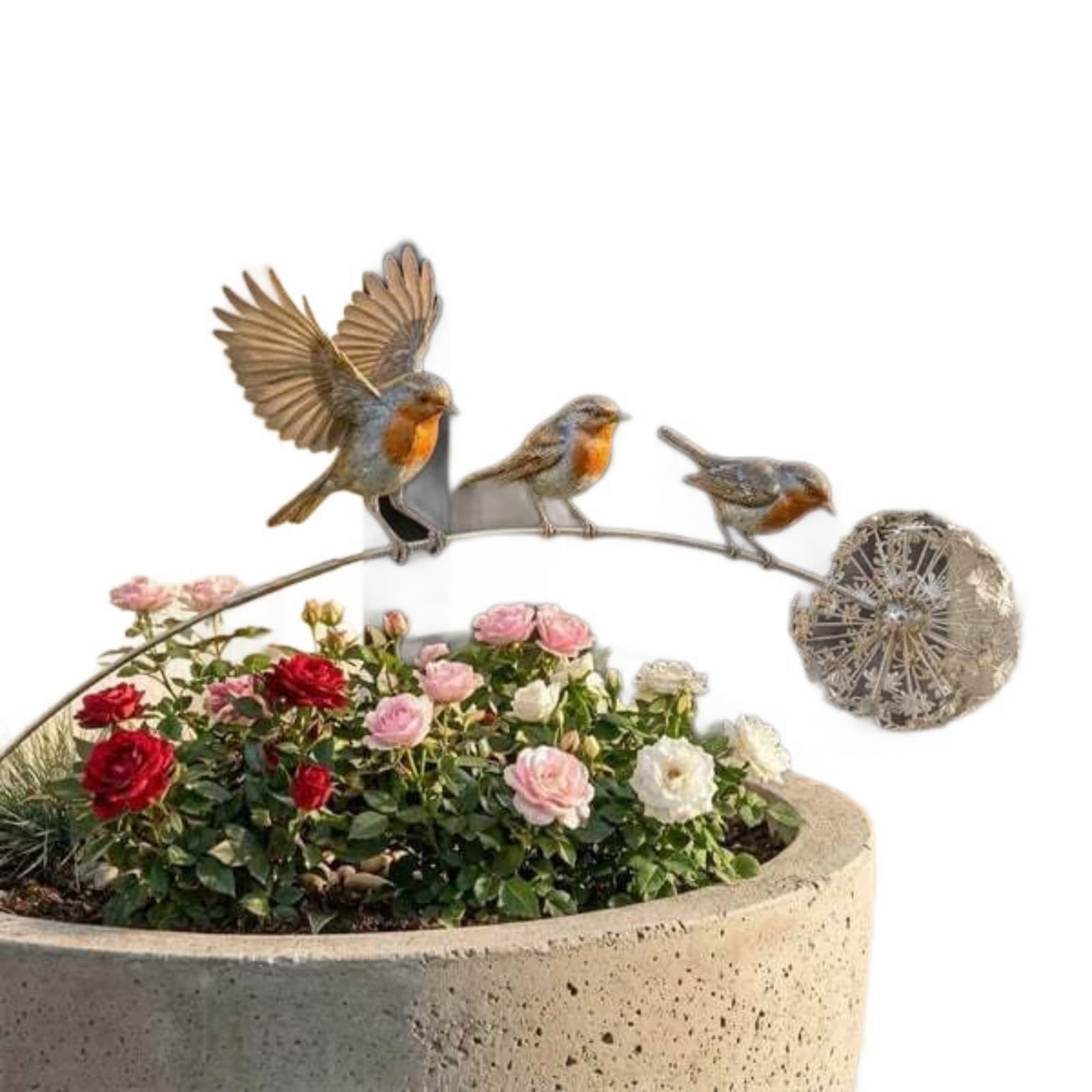 Robin Bird Garden Stake Garden Ornaments Outdoor, Whimsical Cottagecore Metal Birds on Dandelion Gardens Stake Decor Yard Art Decorations Sculpture, Memorial Gift for Bird Lovers