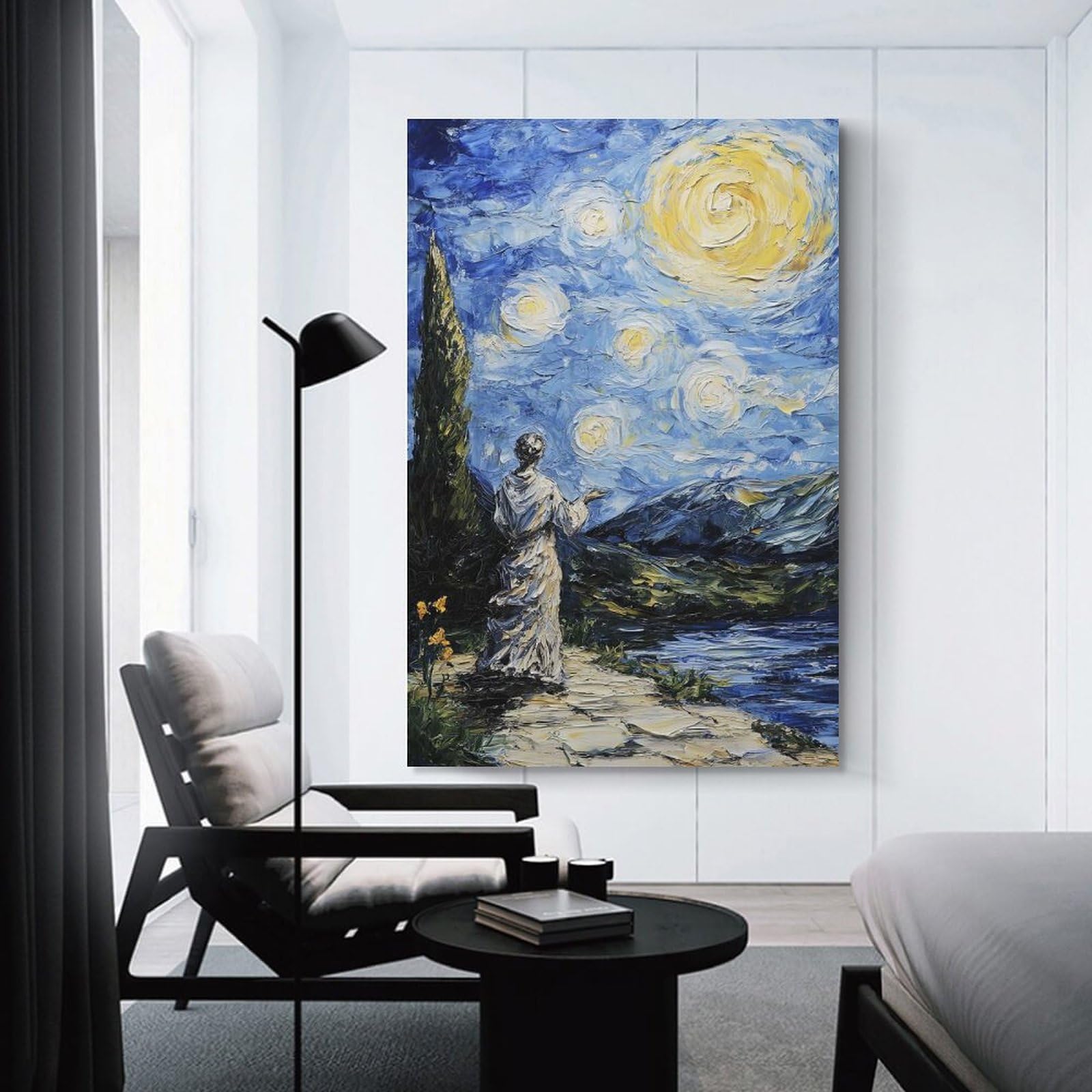 Junmoney Starry Night with Figure Wall Decor Canvas Print, 16x24inch(40x60cm), for Wall Displays, Bedrooms Or Room Updates, Wall Decor Suited to Curated Displays