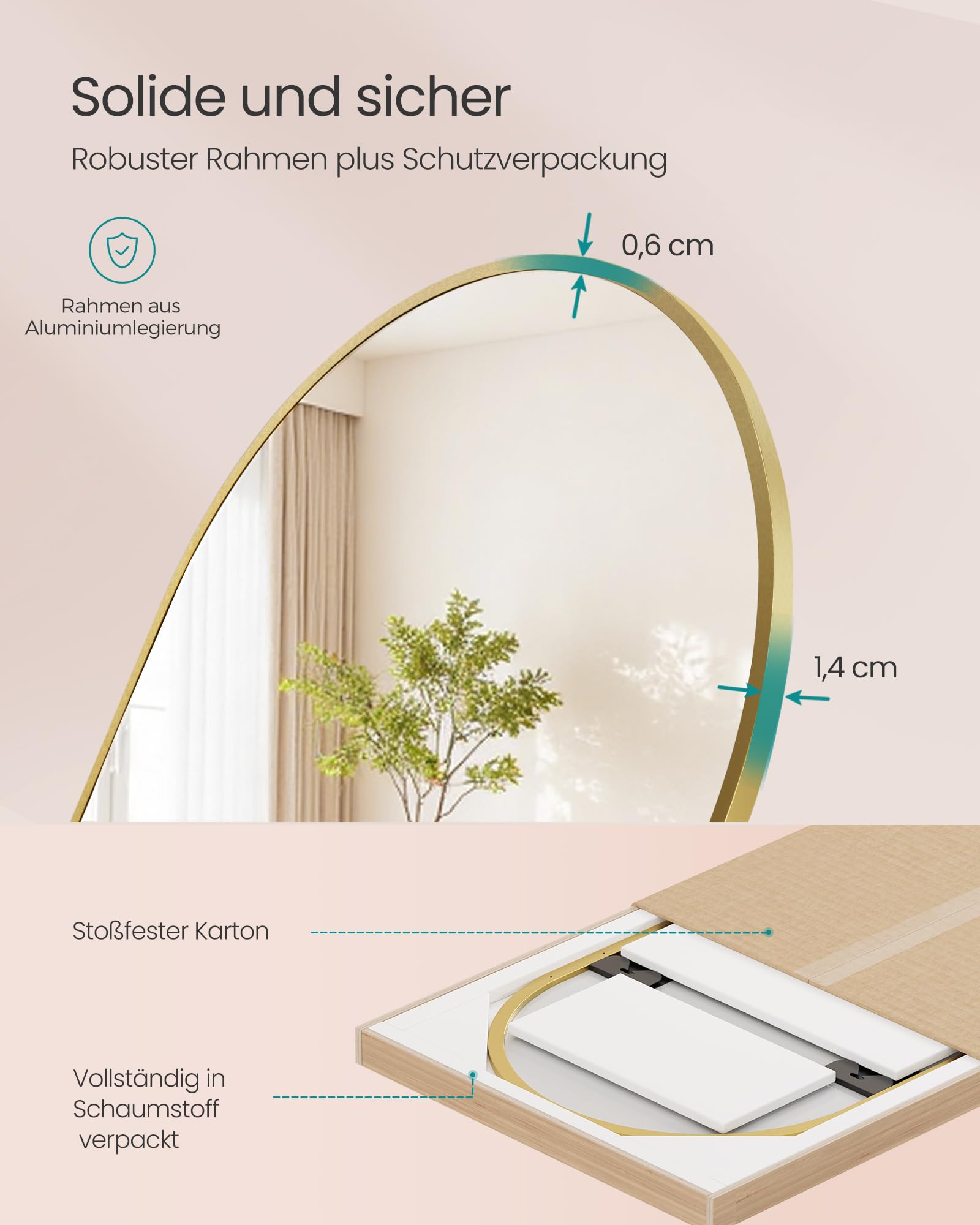 SONGMICS Ganzkörperspiegel, 120 x 40 cm, gewölbter Spiegel, Hartglas