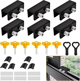 Jayseon 6 Pack Black Window Locks with Key, Adjustable Sliding Window Locks for Up and Down Windows & Horizontal Windows Stoppers Security Sliding Glass Patio Door Lock, Aluminum