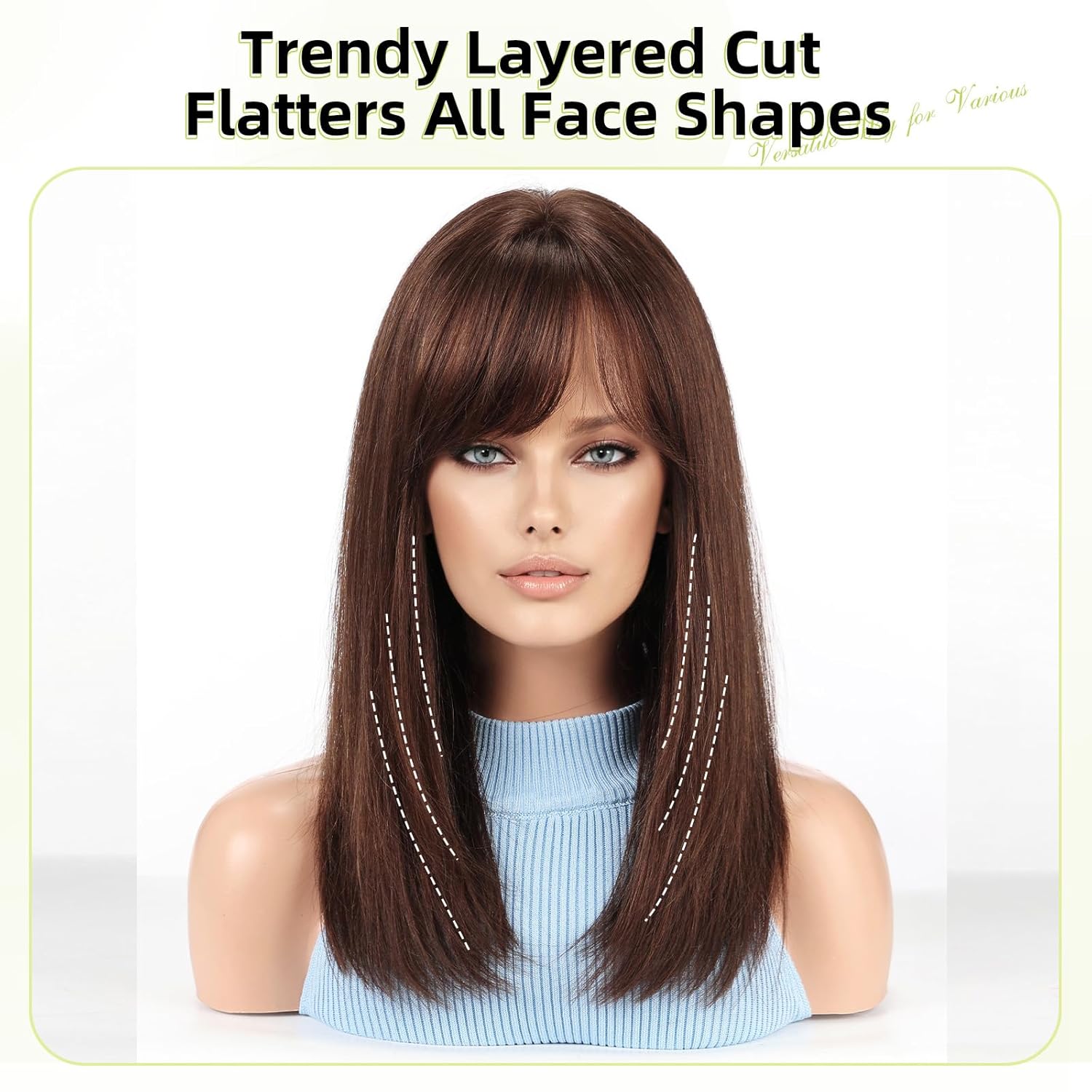 RSY Straight Human Hair Wigs for Women, Shoulder Length and Layered Real Hair Auburn Wig with Bangs for Daily Party Use - Image 2