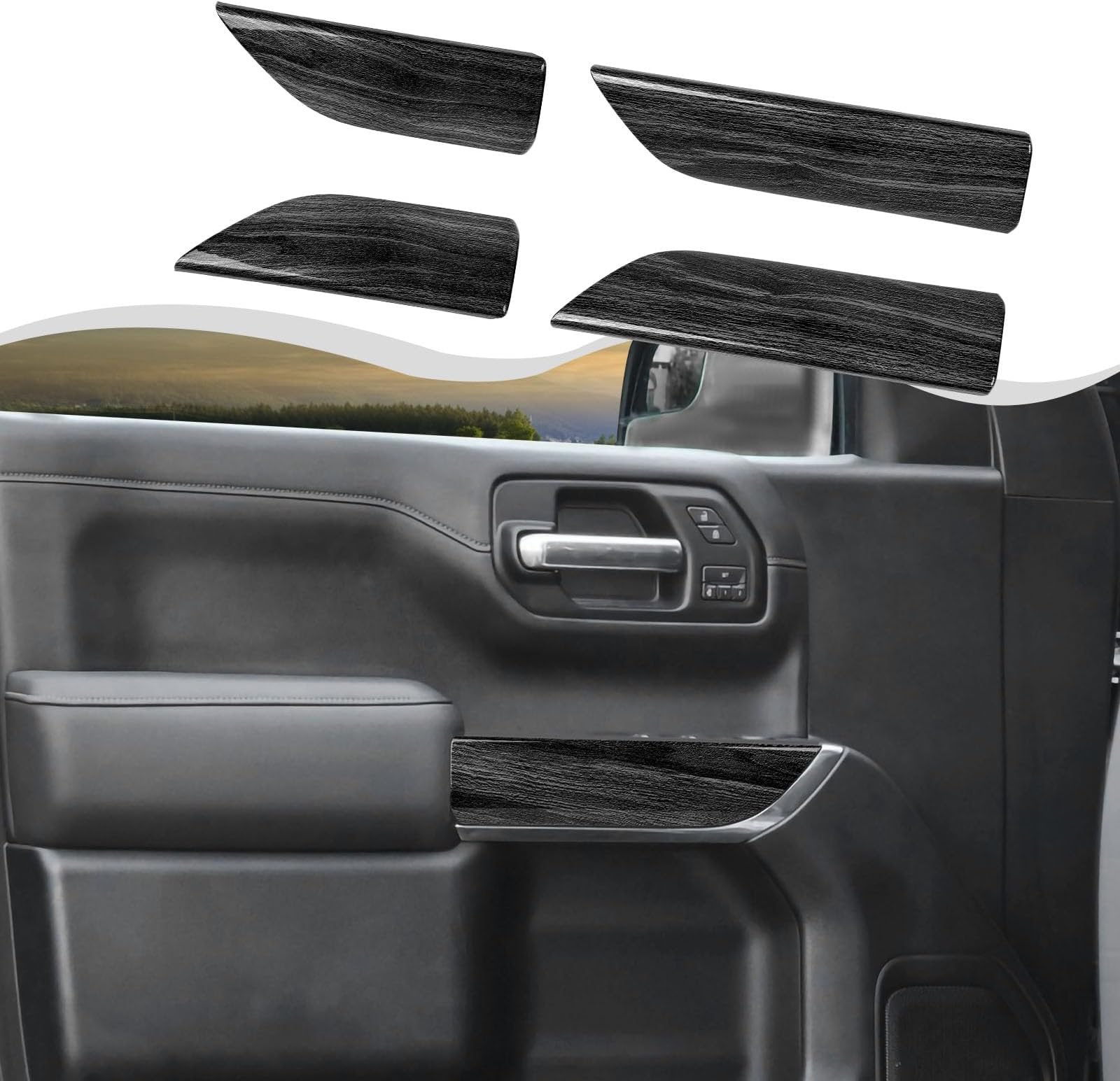 HTHE for Chevy Silverado Inner Door Handle Panel Cover Trim Compatible with Chevy Silverado 2019-2022 Interior Accessories(4Pcs/Set,ABS) (Black Wood)