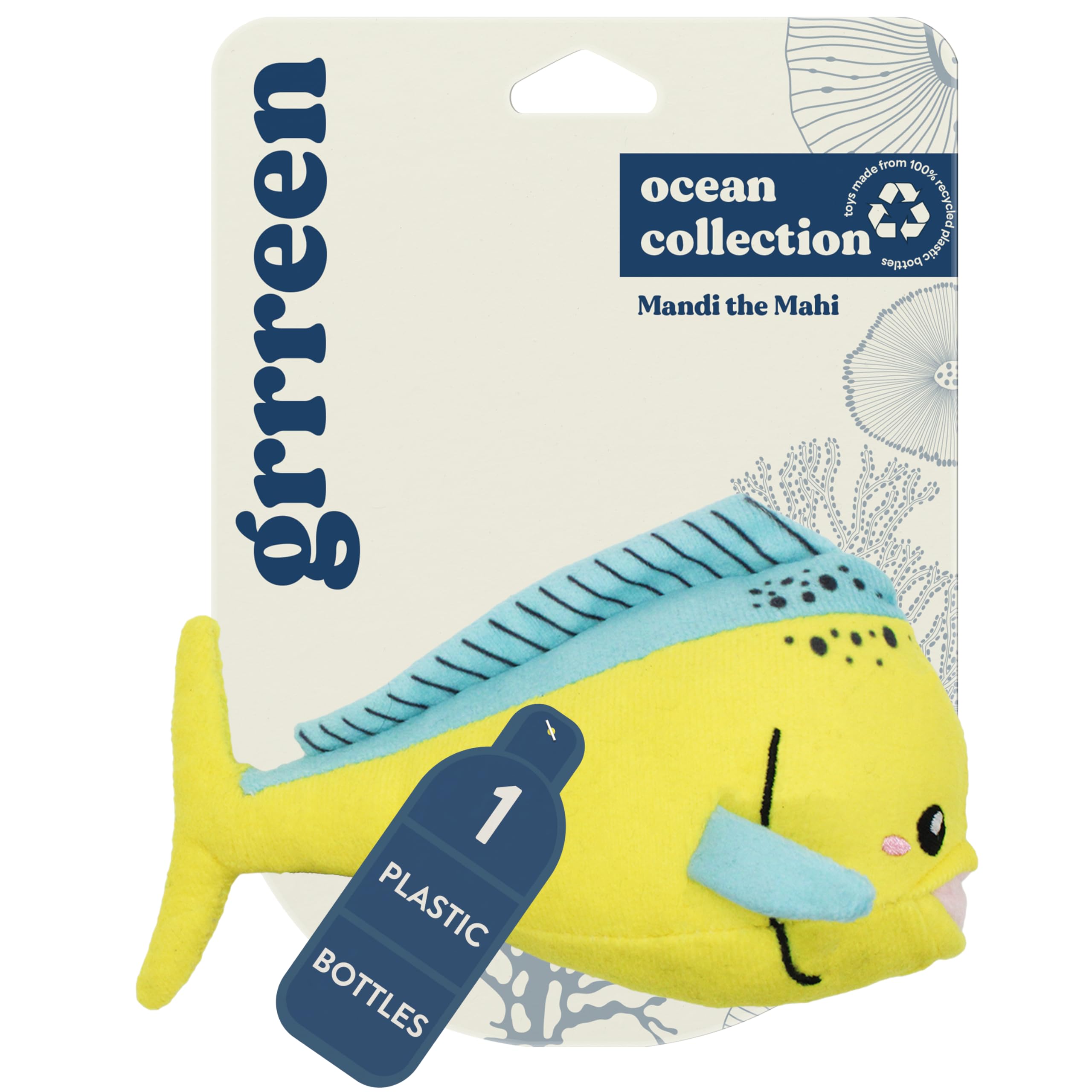 GRRREEN Dog Toys | Plush Toy Mahi Mahi Stuffed Animal for Dogs | Small Eco Friendly Toy - Easy to Clean and Made from Non Toxic Materials