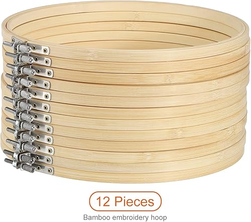 Miniatura 5 de PATIKIL 12 aros de bordado de 9 pulgadas, redondos, ajustables, de bambú, círculo, punto de cruz, a granel, para bordar, arte, manualidades,