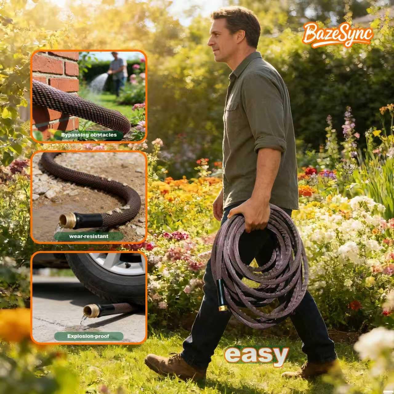 Garden Hose 100FT - 600PSI High Pressure, Kink-Free & Lightweight,No Expanding, Abrasion Resistant Water Hose for Car Wash, Lawn, Watering