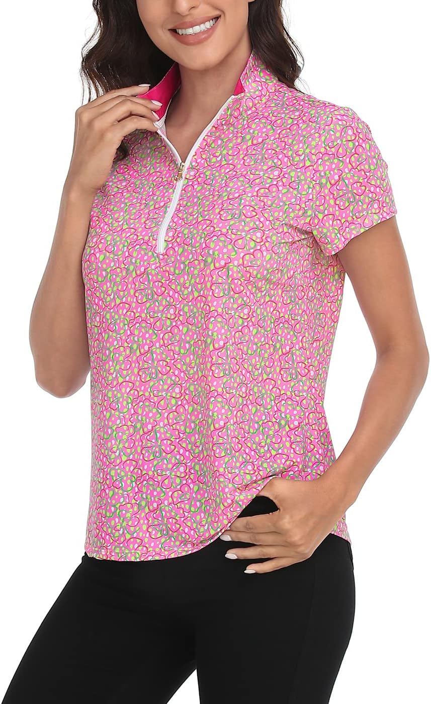 LRD Women's Golf Polo Shirt Short Sleeve Quarter Zip Mock Neck Tennis Shirt UPF 30 Sun Protection Quick Dry Performance Top