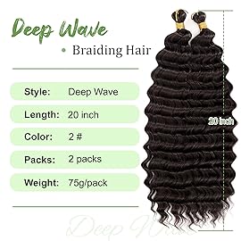 Eerya Long Curly Braiding Hair 20 Inch 2 Packs Deep Ocean Wave Crochet Hair for Black Women Deep Wave Braiding Hair for Boho Braids20 inch, 2