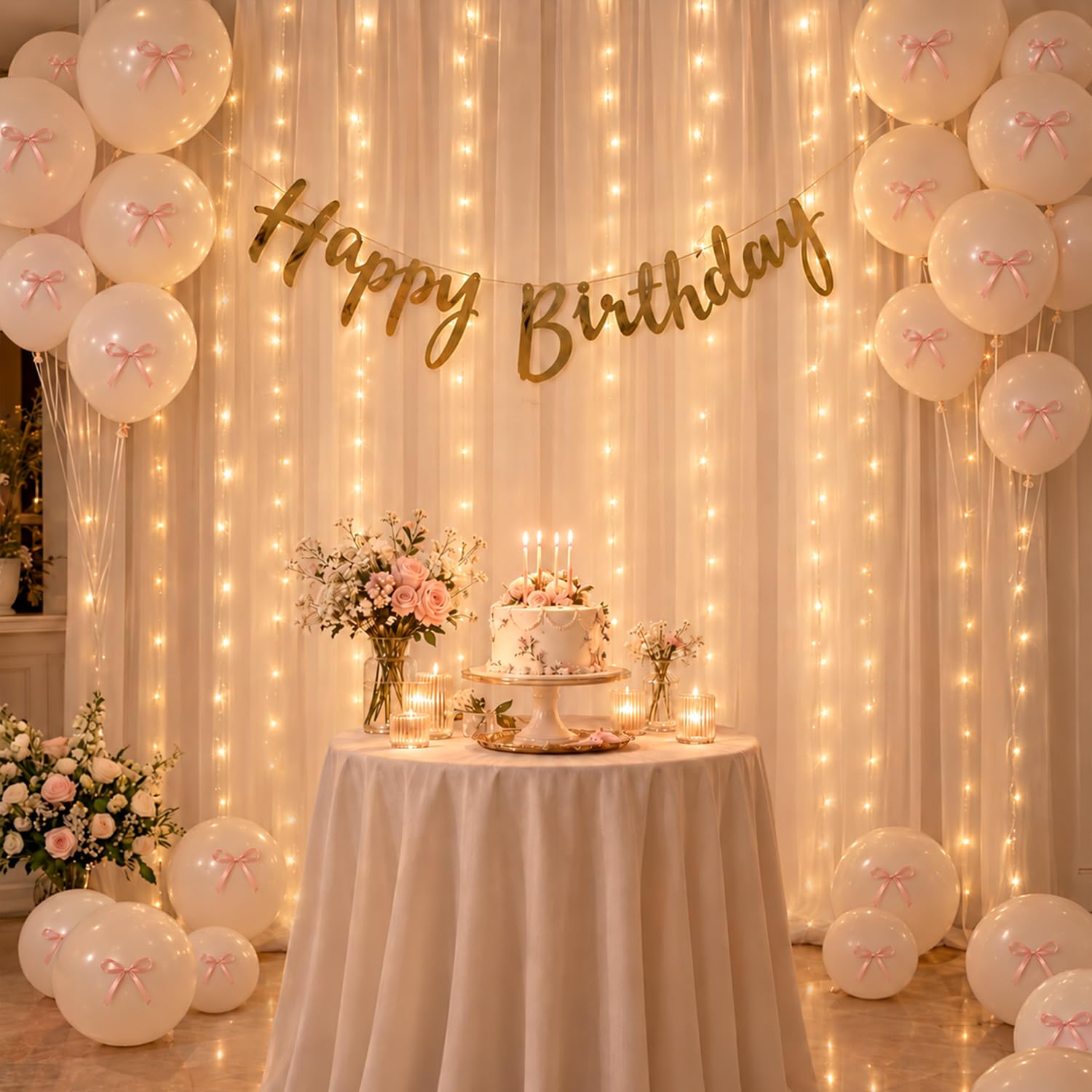 Pink & White Birthday Decorations - 33 Pcs Kit -15