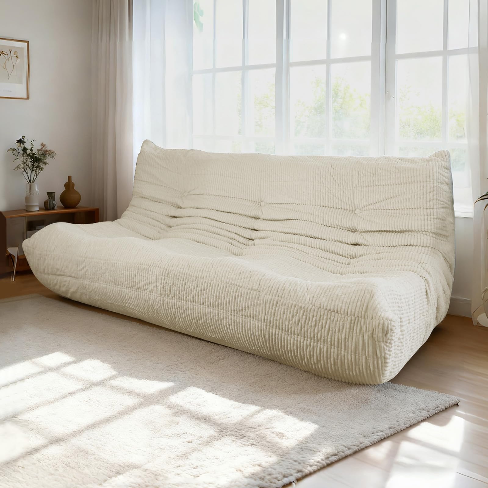 Fireside Loveseat Mid-Century Armless Sofa Twin-Size Floor Lounger in Soft Premium Corduroy Foam-Filled Accent Chair for Living Room