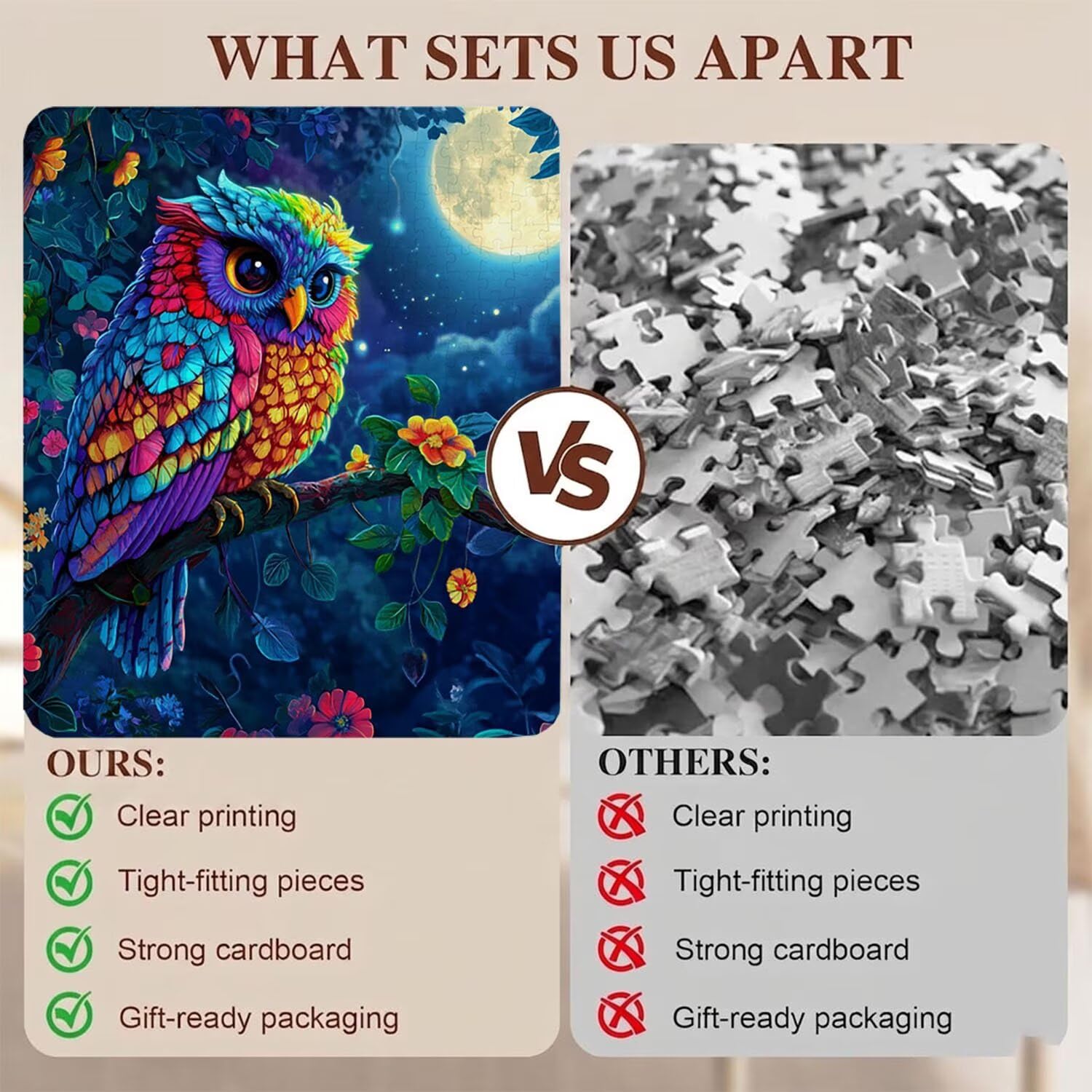 gufo fumetti Puzzle 1500 Pezzi per Adulti, Puzzle in Legno - Collezione Classica con Poster Incluso - Sfida di Concentrazione e Passatempo Antistress, Gioco Educativo per Famiglia, 87 x 57 cm f0-724