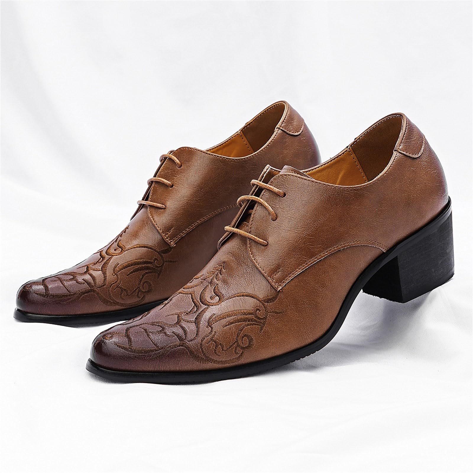 Herren Anzugschuhe Klassische Businessschuhe Elegante Westernstiefel mit kubanischem Absatz bestickte Herrenschuhe Lässige Derby Oxfords Hochzeit Schuhe hohem Absatz im Cowboy Stil