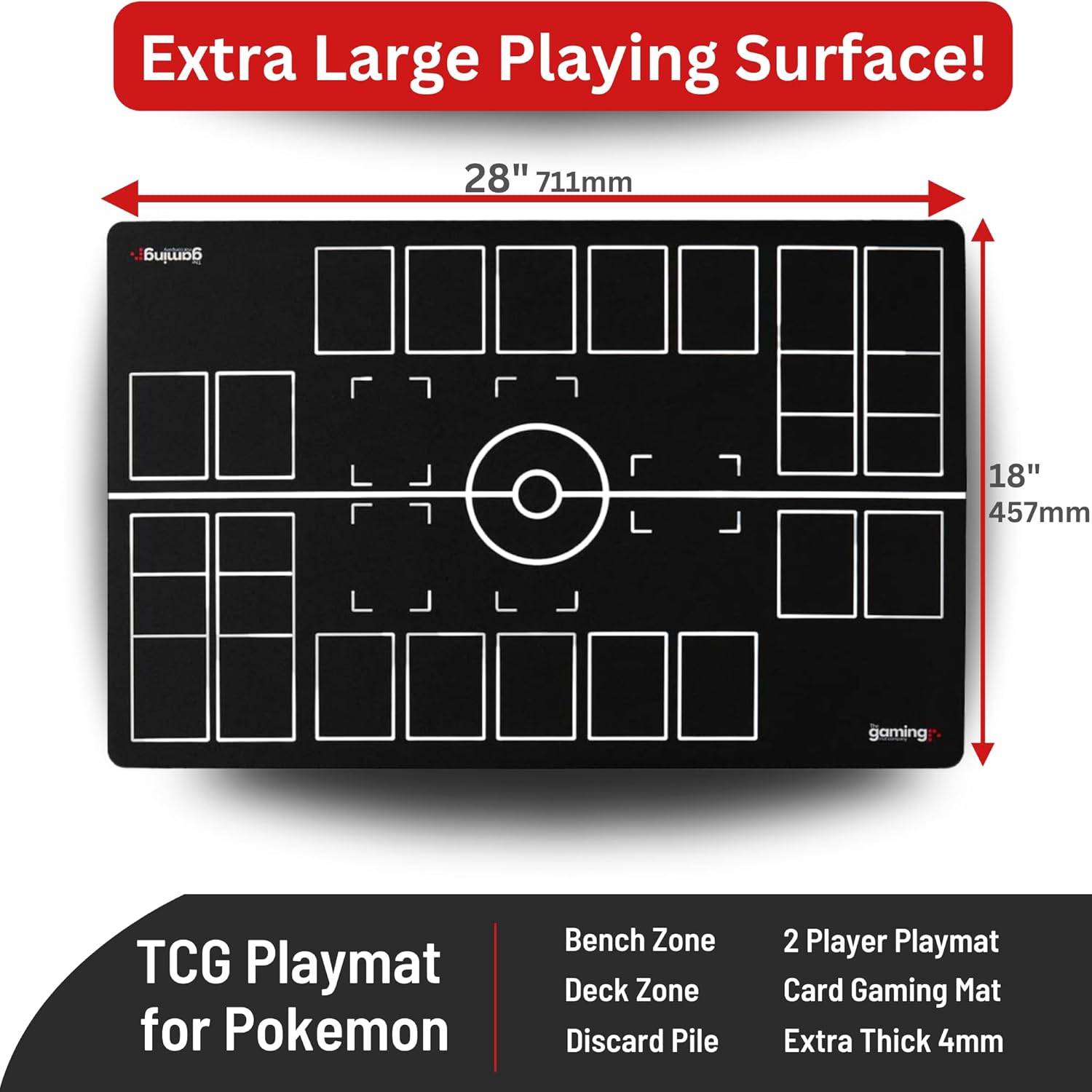 The Gaming Mat Company 2 Player Compatible Pokemon Playmat - 28" x 18" x 0.08" Black & White Battle Stadium Board for TCG Trading Card Game