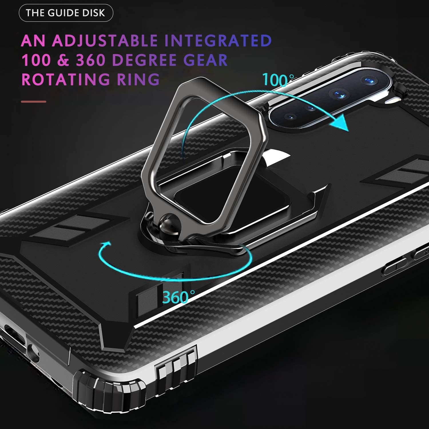 PULEN for OnePlus 8T Case/OnePlus 8T 5G Case,with 1 Pack Screen Protector and 1 Pack Lens Protector,Metal Ring Holder Magnetic Car Mount,Full Encirclement Shockproof Bumper Protective Cover (Black)