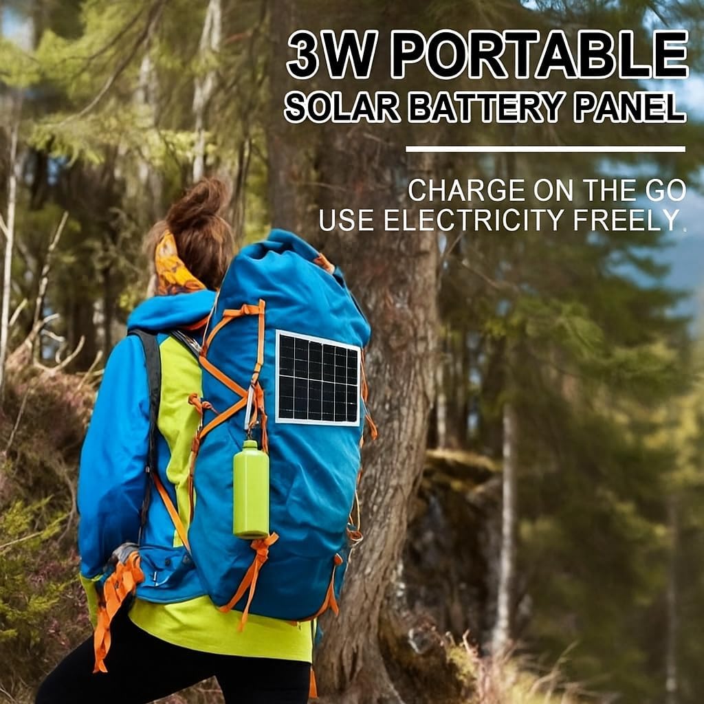 3W Solar Panel Built in 4000mAh Battery for Outdoor Security Camera, 5V Adjustable Solar Panel USB-C Charging with Flashlight & Clip for USB Fan,Phone, LED Lights,Outdoor,Travel (Black)