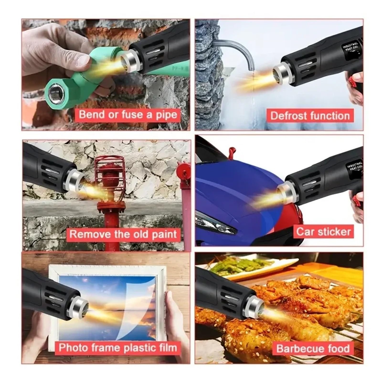 Pistolet Na Gorącą Wiatrówkę O Mocy 2000 W. Regulacja Temperatury Dużej Przemysłowa Elektryczna Opalarka. Do Pieczenia Folii Samochodowej Mocne, Szybkie Nagrzewanie