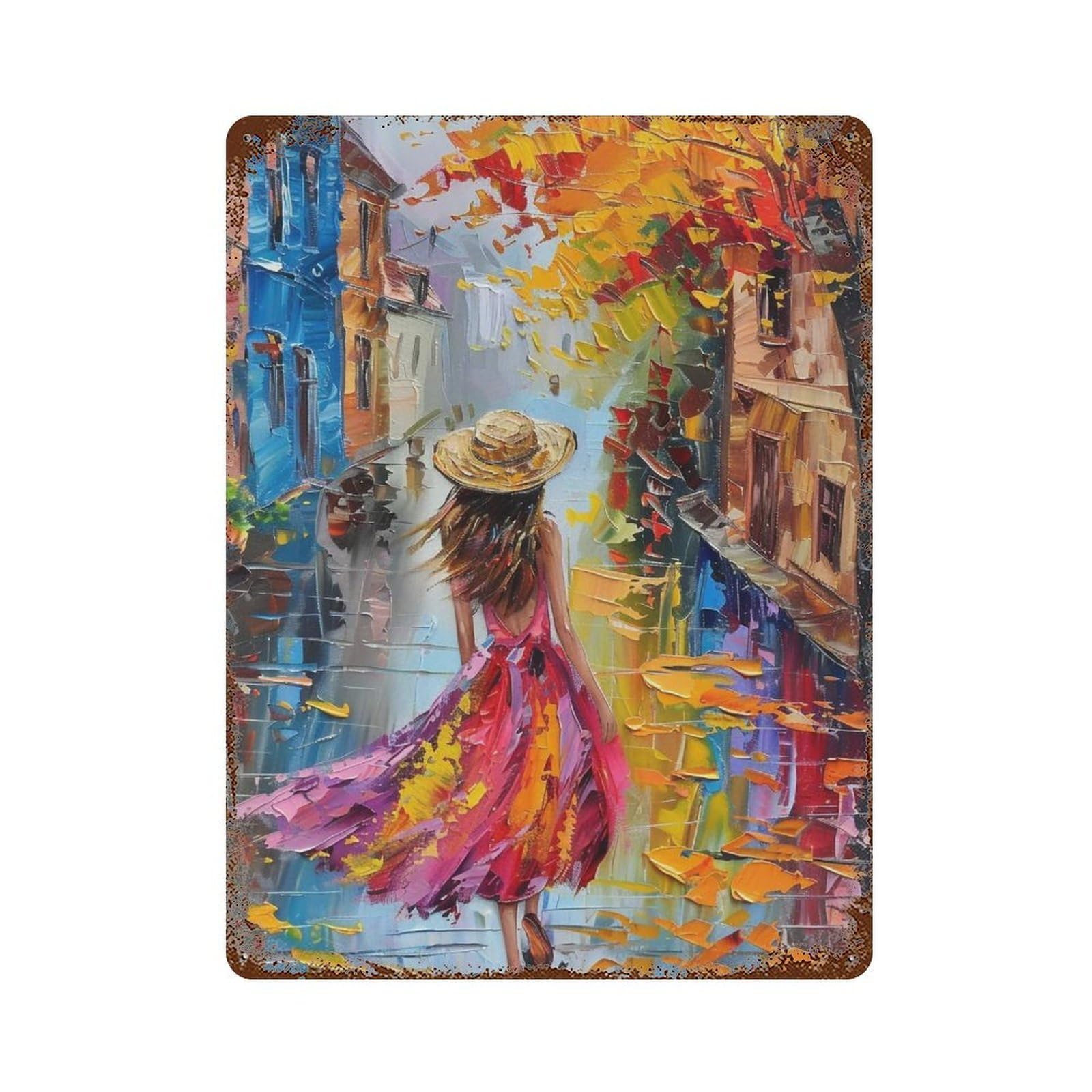 Hduryeyryy Multicolour Autumn Town Wanderer 02 Wall Retro Iron Vintage Art Metal Tin Sign Poster Modern Home Cofffee Club Art Bar Shop Decor 40X30cm
