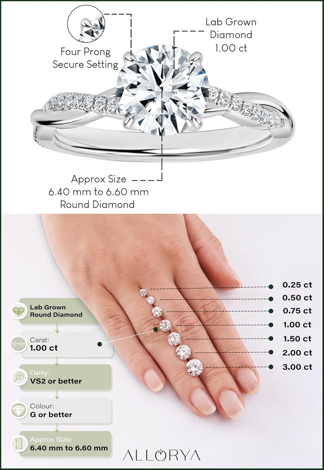 Round Lab Grown White Diamond Twisted Ribbon Engagement Ring for Women in 925 Sterling Silver