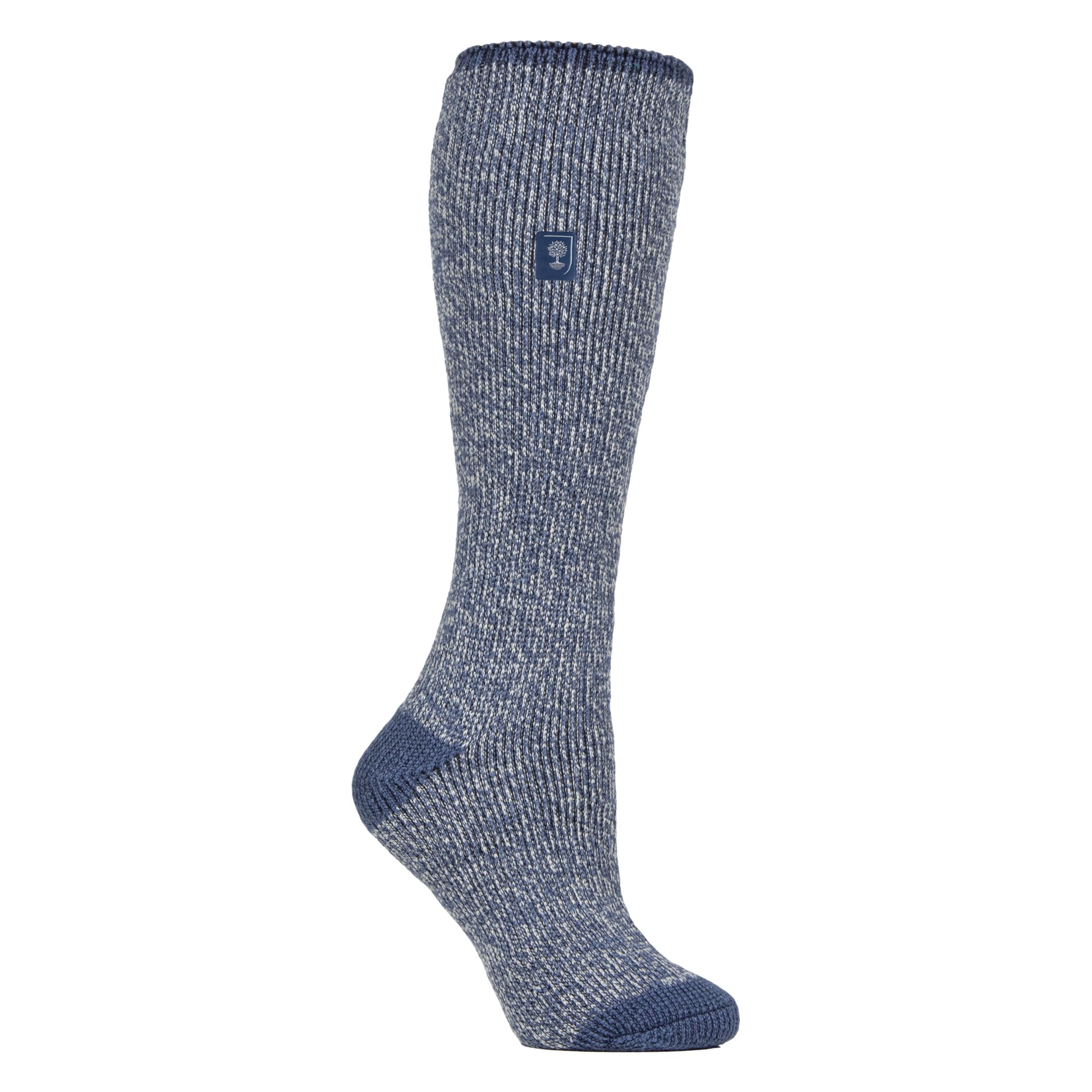 HEAT HOLDERS Womens Thermal Welly Socks Long Knee High Thick Brushed Inner Boot Socks (4-8, Denim Twist)