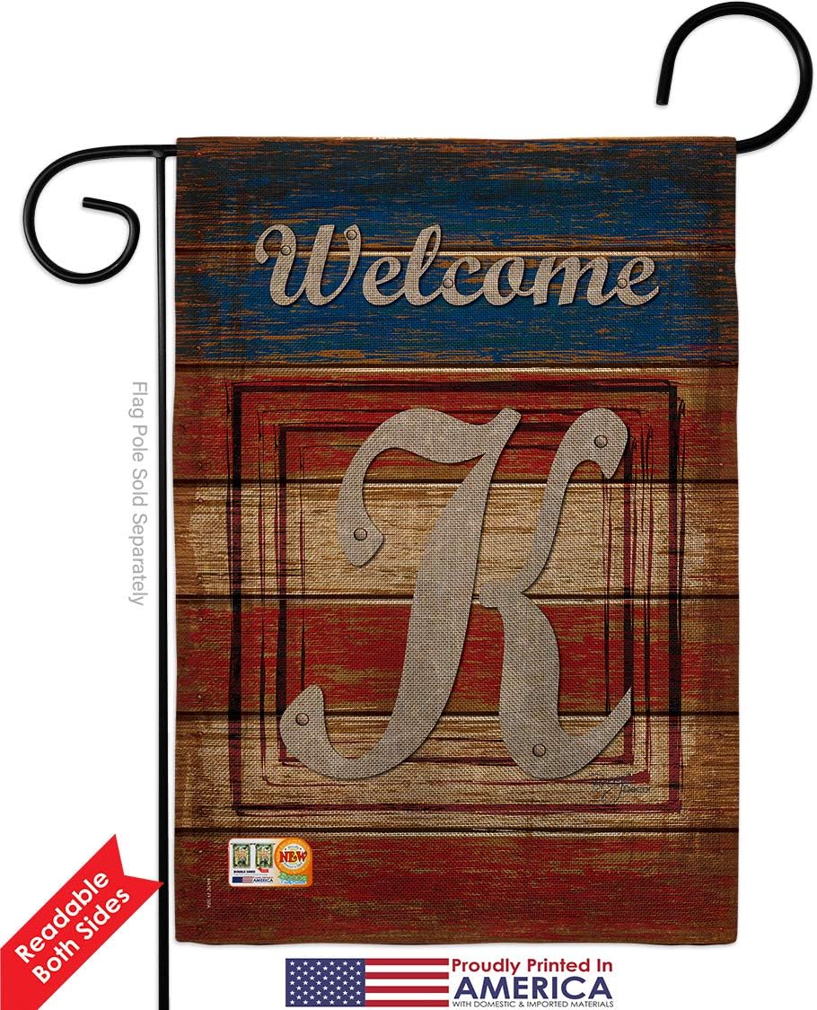Star and Stripes Patriotic K Initial Garden Flag Monogram Patriotism Independence Memorial United State American Small Decorative Gift Yard House Banner Double-Sided Made In USA 13 X 18.5
