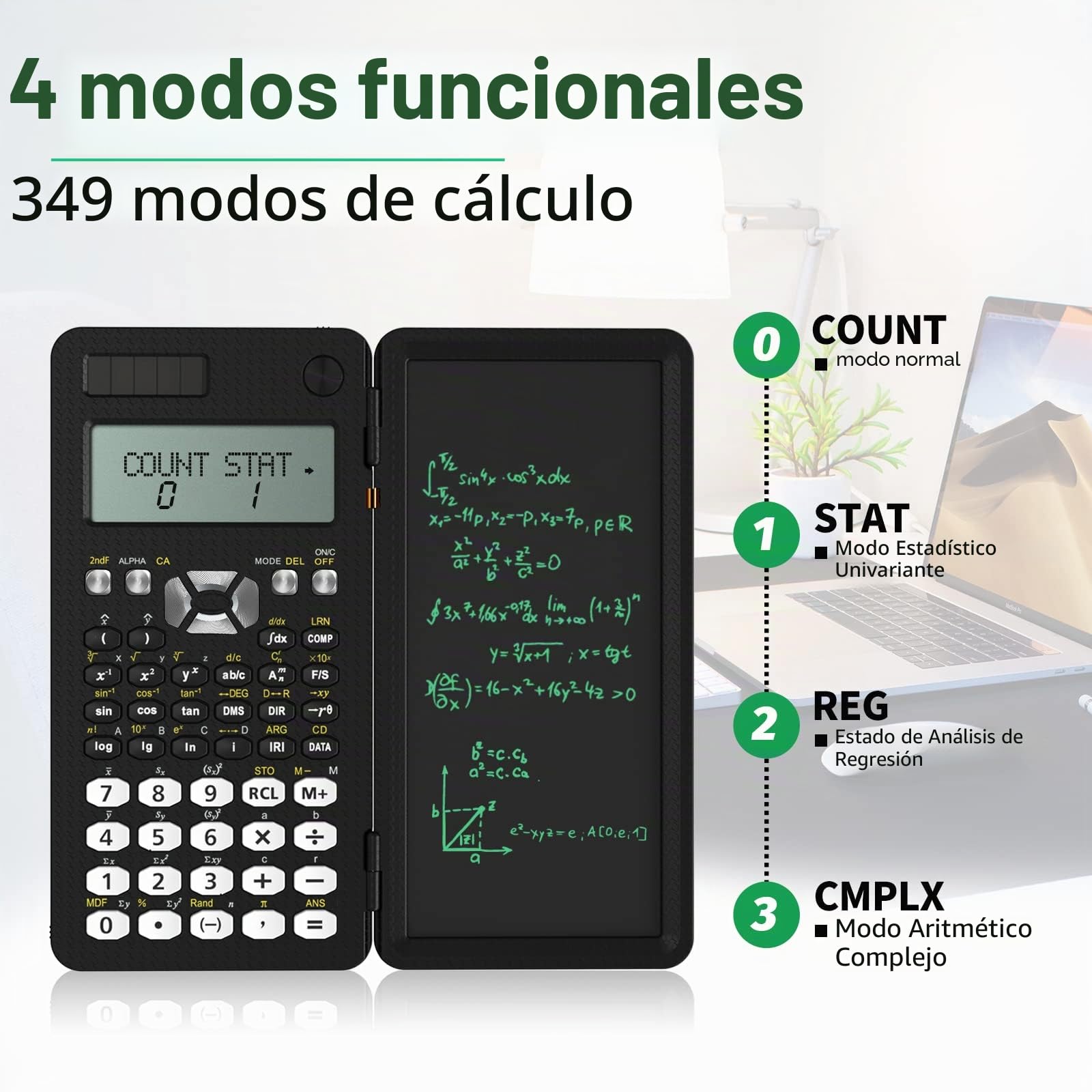 NEWYES Calculadora Científica con Tableta Escritura y Bolígrafo,991MS-Negro | 349 Funciones, Solar y Batería, Pantalla de 2 Líneas, Material Escolar para Estudiantes y Profesionales