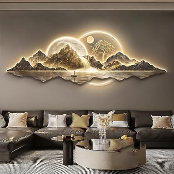 Traditional Chinese Welcoming Pine Wall Hanging Painting with Led Light, Large 3D Wall Art Decor Handmade Wall Sculpture, Oriental Home Decor