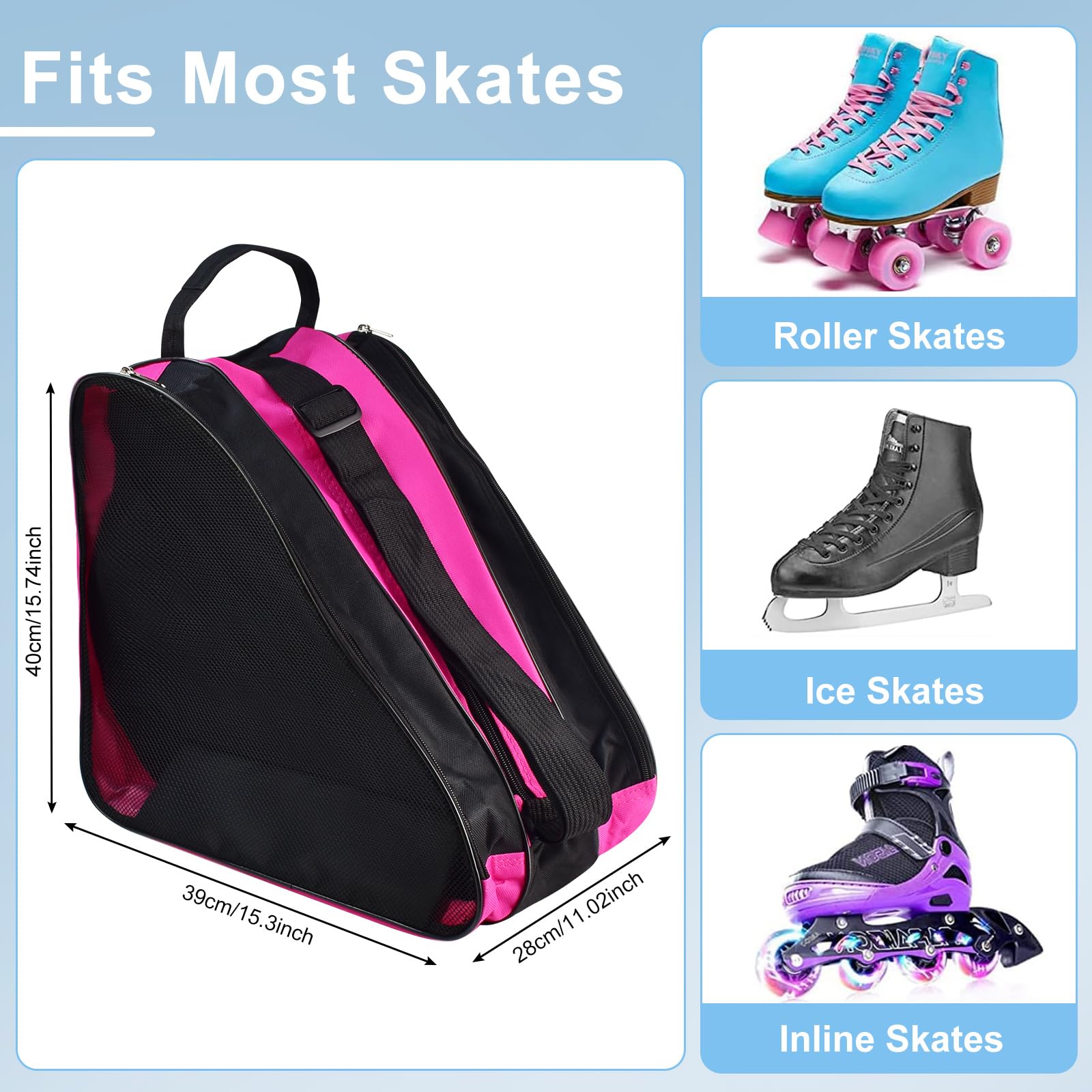 Bolsa para Patines con 3 Compartimentos, Mochila Transporte para Patines en Línea y de 4 Ruedas