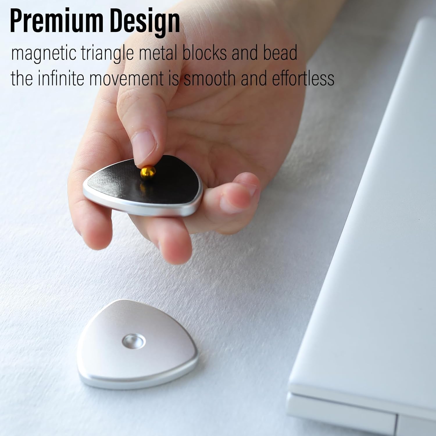 FREELOVE Metal Magnetic Fidget Toys Slider for Adults, Pivot Sliding Magnet Clicker, Compact Triangle Haptic Coin, Quiet Operate for Stress Relief Anxiety (Silver, Small-Gen2)
