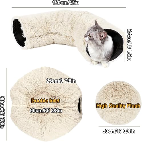 Miniatura 6 de LifeIdeas Cama grande, túnel de dona plegable para gatos con bolas de juguete esponjosas y almohadillas lavables, completo para gatitos, gatos,