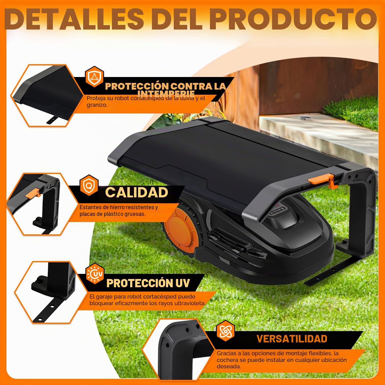 Herrselsam Cubierta protectora para robot cortacésped plegable, garaje con techo y protección UV, ideal contra lluvia y granizo, dimensiones 72 x 56 x 36 cm