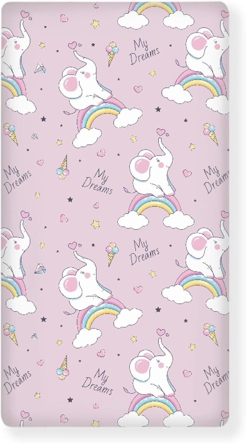 Elephant Fitted Crib Sheet Cute Elephants Rainbow Ice Cream Star Standard Crib Mattress Fitted Sheet Baby Toddler Bed Mattress Sheets for Boys Girls 28"x52"