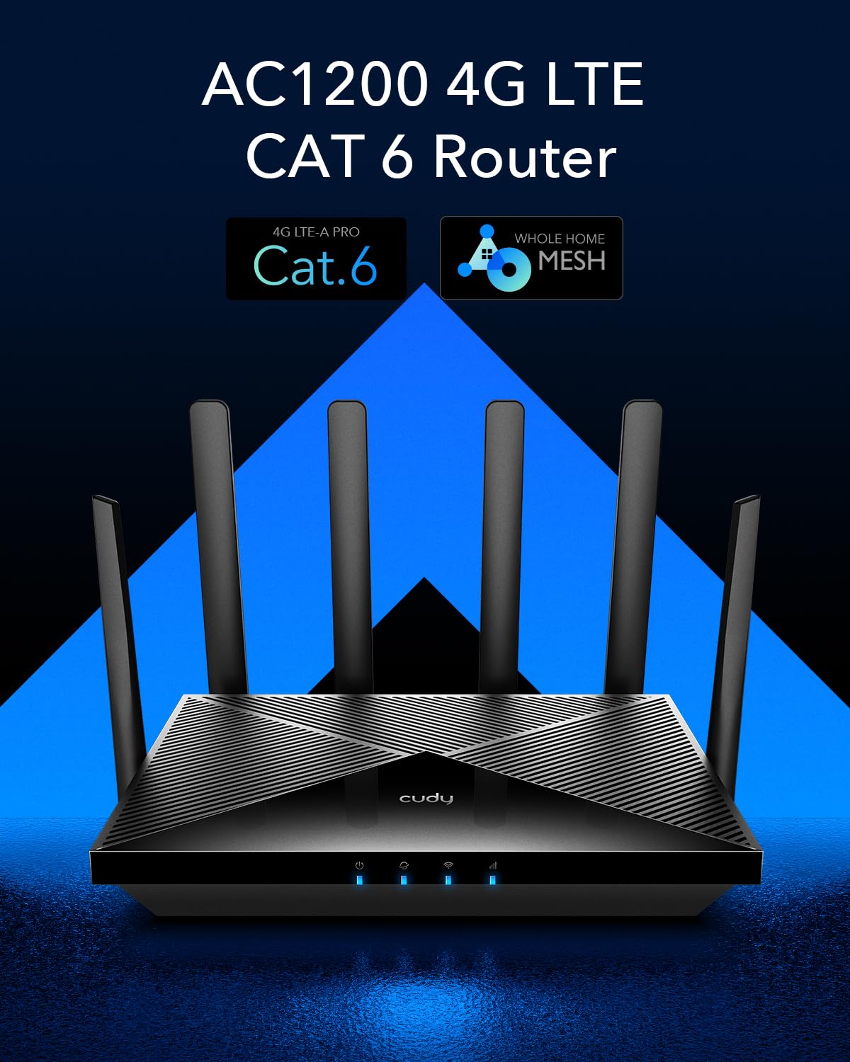 Cudy 4G LTE Cat 6 WLAN Router, LTE-Modem-Router, Dual SIM 4G Mobilfunkrouter, AC1200 Dualband WLAN, 4 Gigabit Anschlüsse, OpenVPN, WireGuard, Band Lock, TTL, AT Befehle, LT700