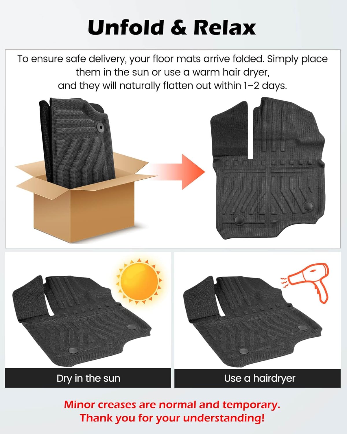 TAPTES Floor Mats for Ford F-150 2015-2026 | All Weather Car Carpet Liner for F 150 Lightning 2022-2025 SuperCrew (Rear w/o Fold Flat Storage) | 1st & 2nd Row Truck Rubber | 3pcs