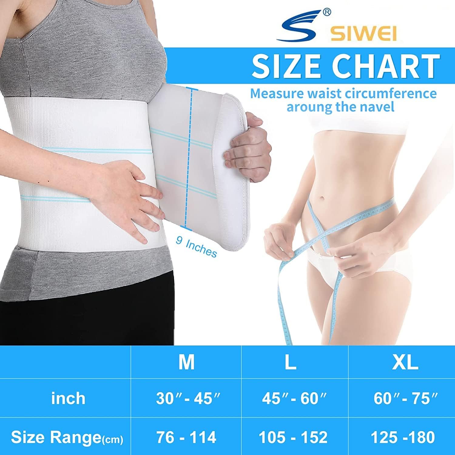 S Abdominal Binder Post Surgery for Men and Women, Postpartum Tummy Tuck Belt Provides Slimming Bariatric Stomach Compression,High Elasticity, Breathable - (30" - 45") 3 PANEL - 9"